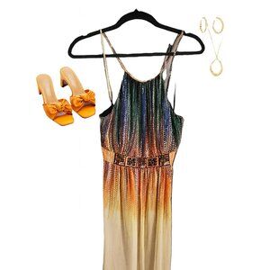I.N. STUDIO Orange Sleeveless Halter Maxi Dress - Size 6 - EUC